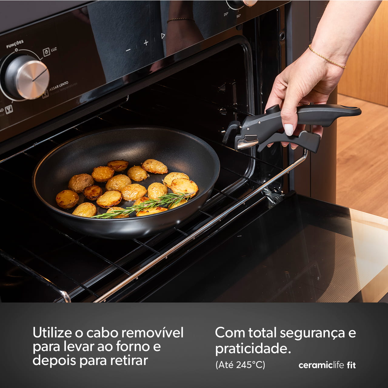 Jogo de Panelas Empilhável Brinox Fit 10 Peças Antiaderente Ceramic Life, Cabo Removível e Fundo de Indução - Preto - Imagem 7