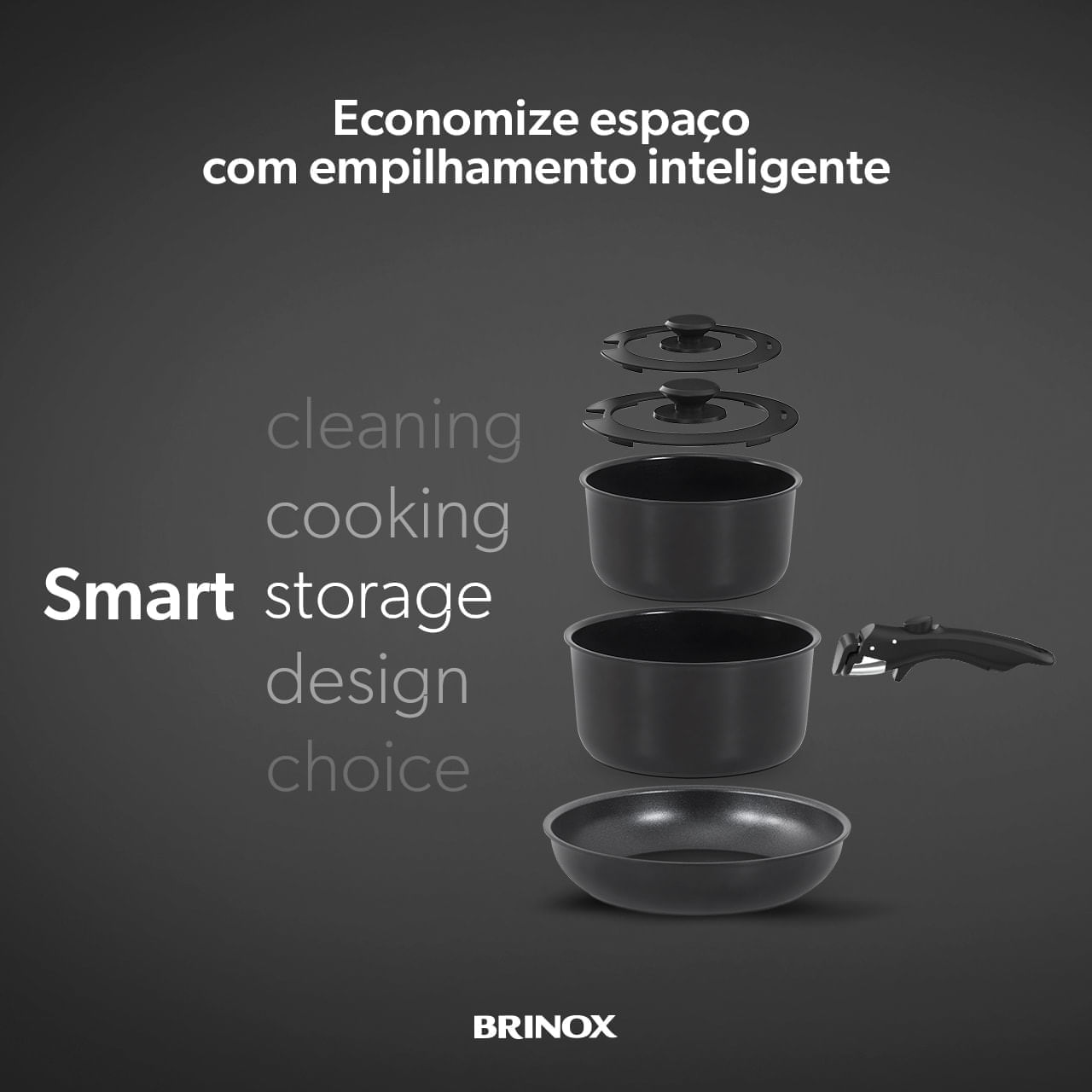 Jogo de Panelas Empilhável Brinox Fit 10 Peças Antiaderente Ceramic Life, Cabo Removível e Fundo de Indução - Preto - Imagem 11