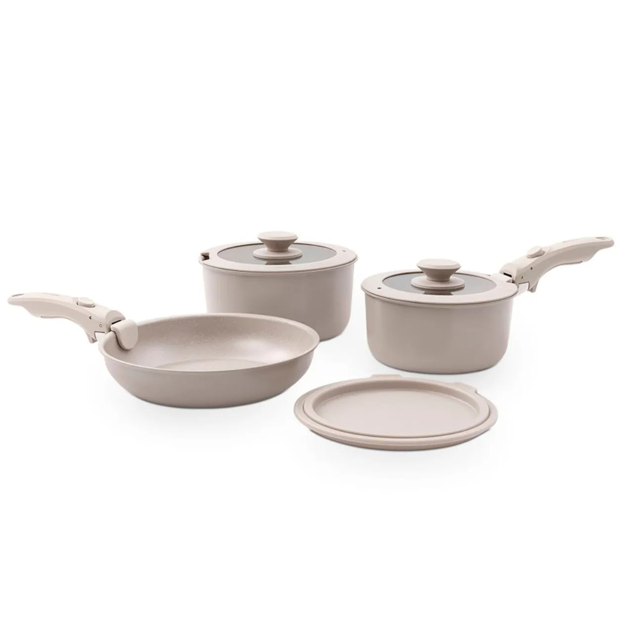 Jogo de Panelas Empilhável Brinox Fit 10 Peças Antiaderente Ceramic Life, Cabo Removível e Fundo de Indução - Areia - Imagem 3