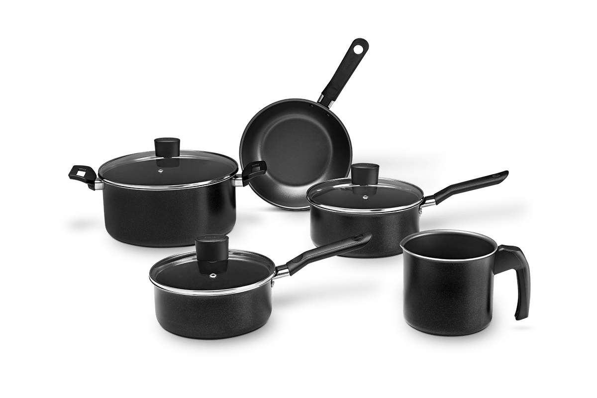 Jogo de Panelas Brinox Ebony Antiaderente Pro-Flon 5 Peças Preto