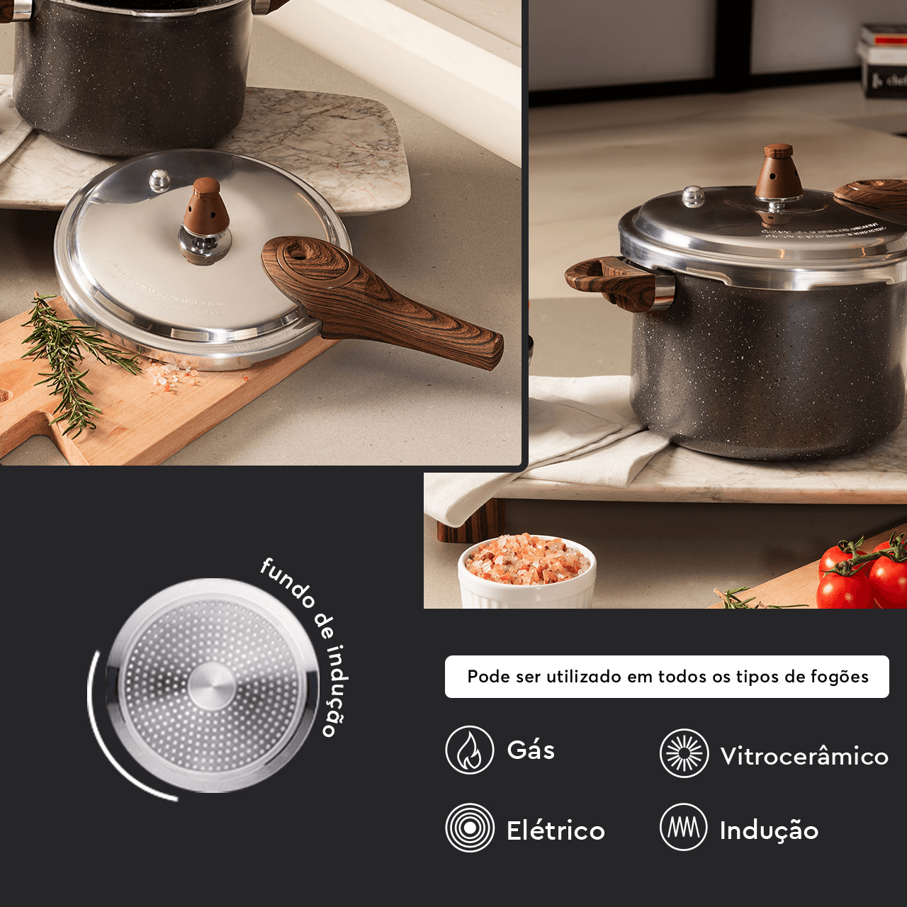 Panela de Pressão Indução Brinox Pressure Antiaderente Ceramic Life 4,2 Litros Ø20cm Granito - Imagem 4