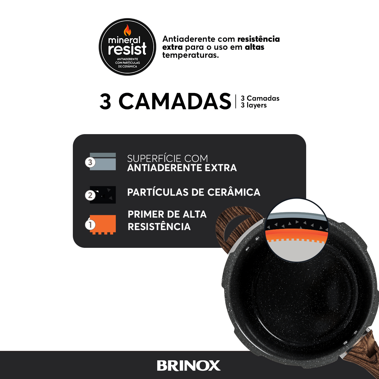 Panela de Pressão Indução Brinox Pressure Antiaderente Ceramic Life 4,2 Litros Ø20cm Granito - Imagem 6