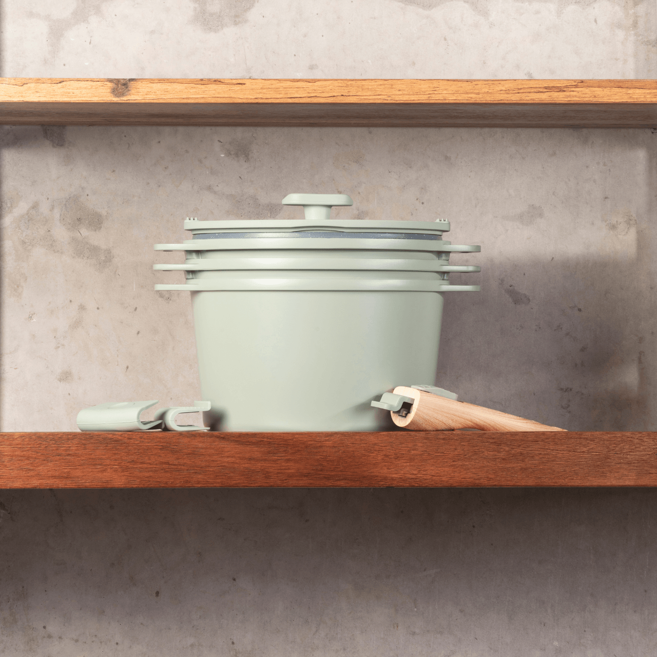 Jogo de Panelas Empilhável Brinox Loft 7 Peças Antiaderente Ceramic Life, Cabo Removível e Fundo de Indução – Verde - Imagem 11