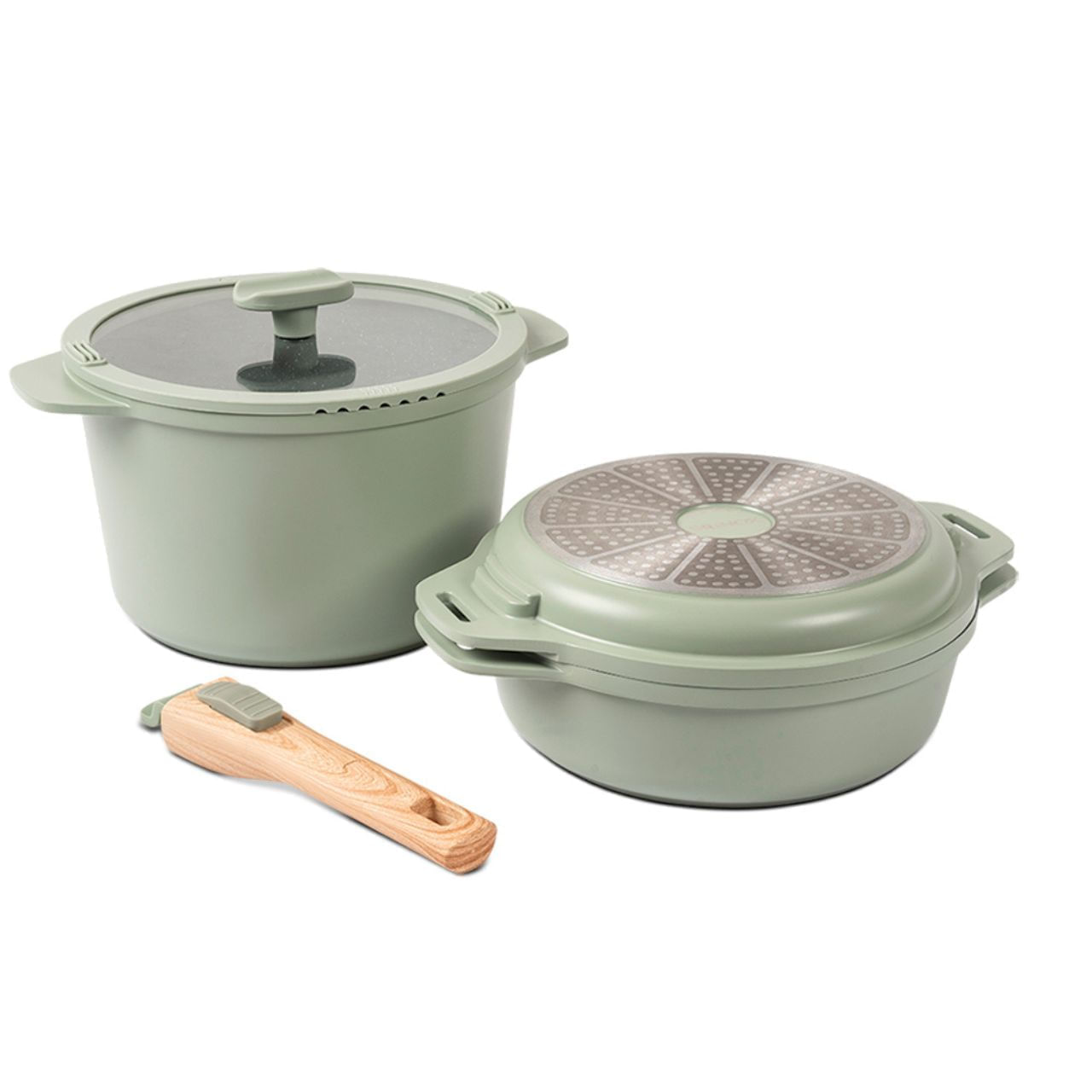 Jogo de Panelas Empilhável Brinox Loft 7 Peças Antiaderente Ceramic Life, Cabo Removível e Fundo de Indução – Verde - Imagem 14