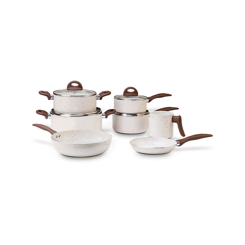 Jogo de Panelas Brinox Antiaderente Ceramic Life 7 Peças Smart Plus Vanilla