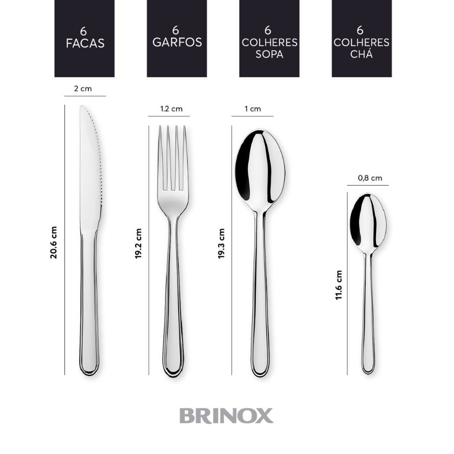 Faqueiro Brinox Turim 24 Peças Aço Inoxidável - Imagem 4