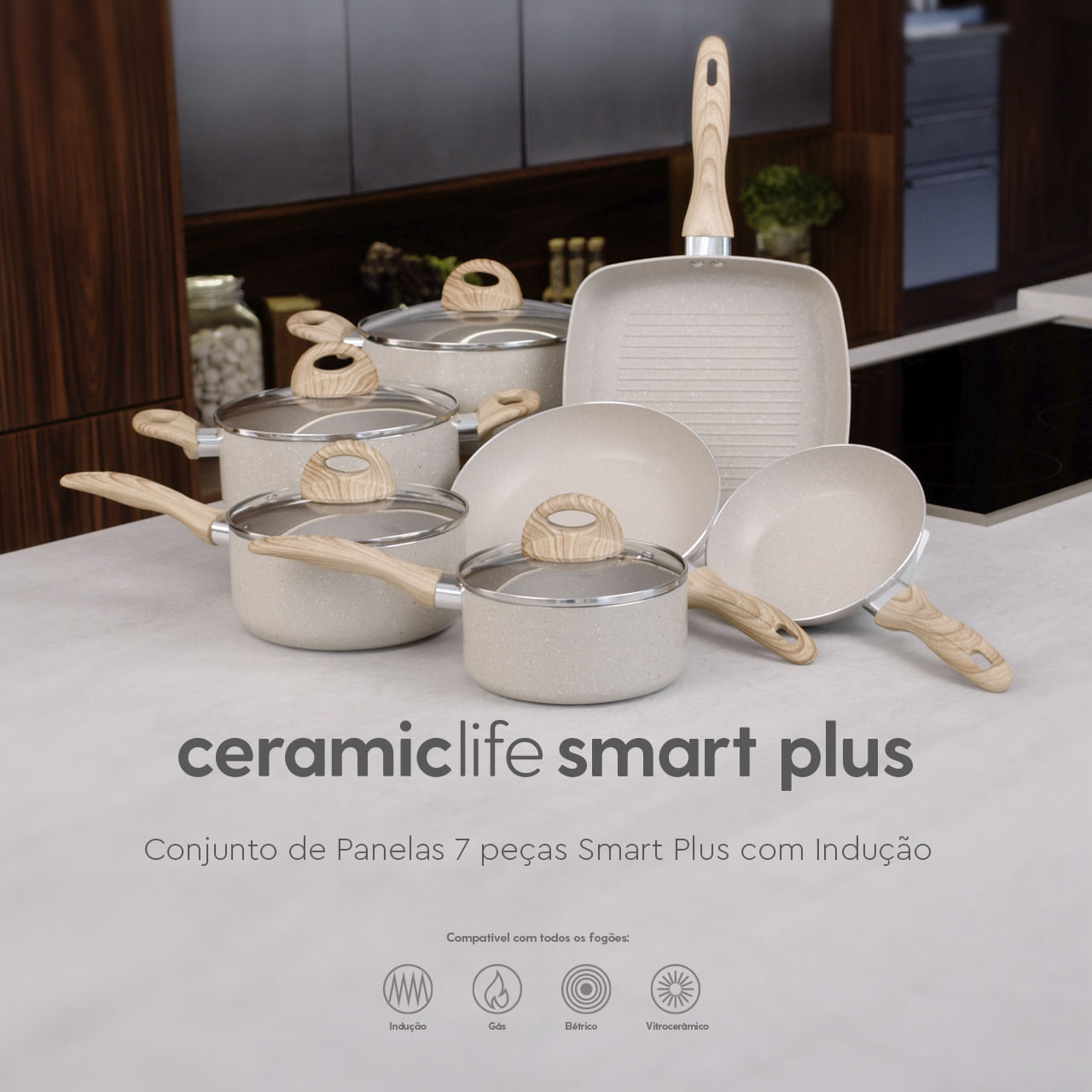 Jogo de Panelas com Indução Brinox Antiaderente Ceramic Life Smart Plus 7 Peças - Imagem 2