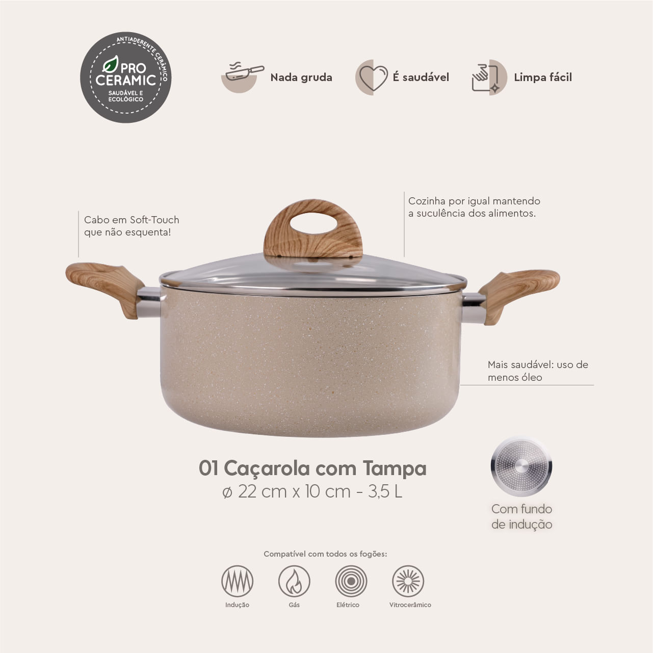 Jogo de Panelas com Indução Brinox Antiaderente Ceramic Life Smart Plus 7 Peças - Imagem 5