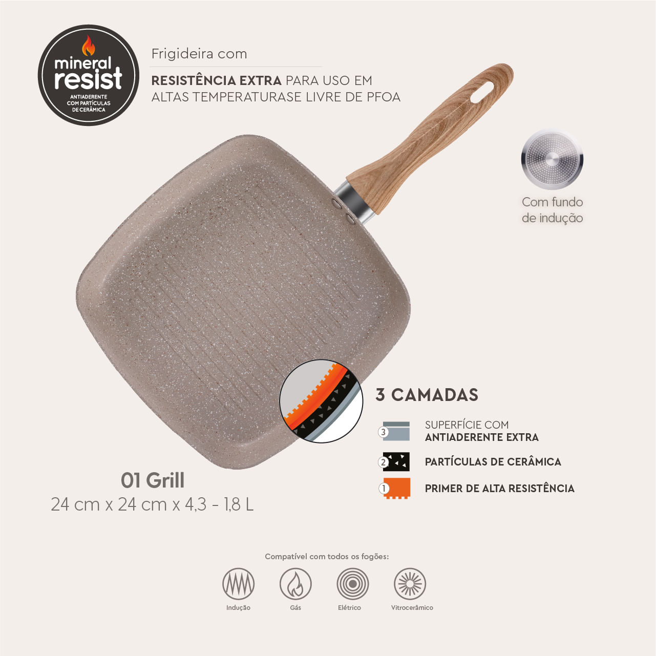 Jogo de Panelas com Indução Brinox Antiaderente Ceramic Life Smart Plus 7 Peças - Imagem 6