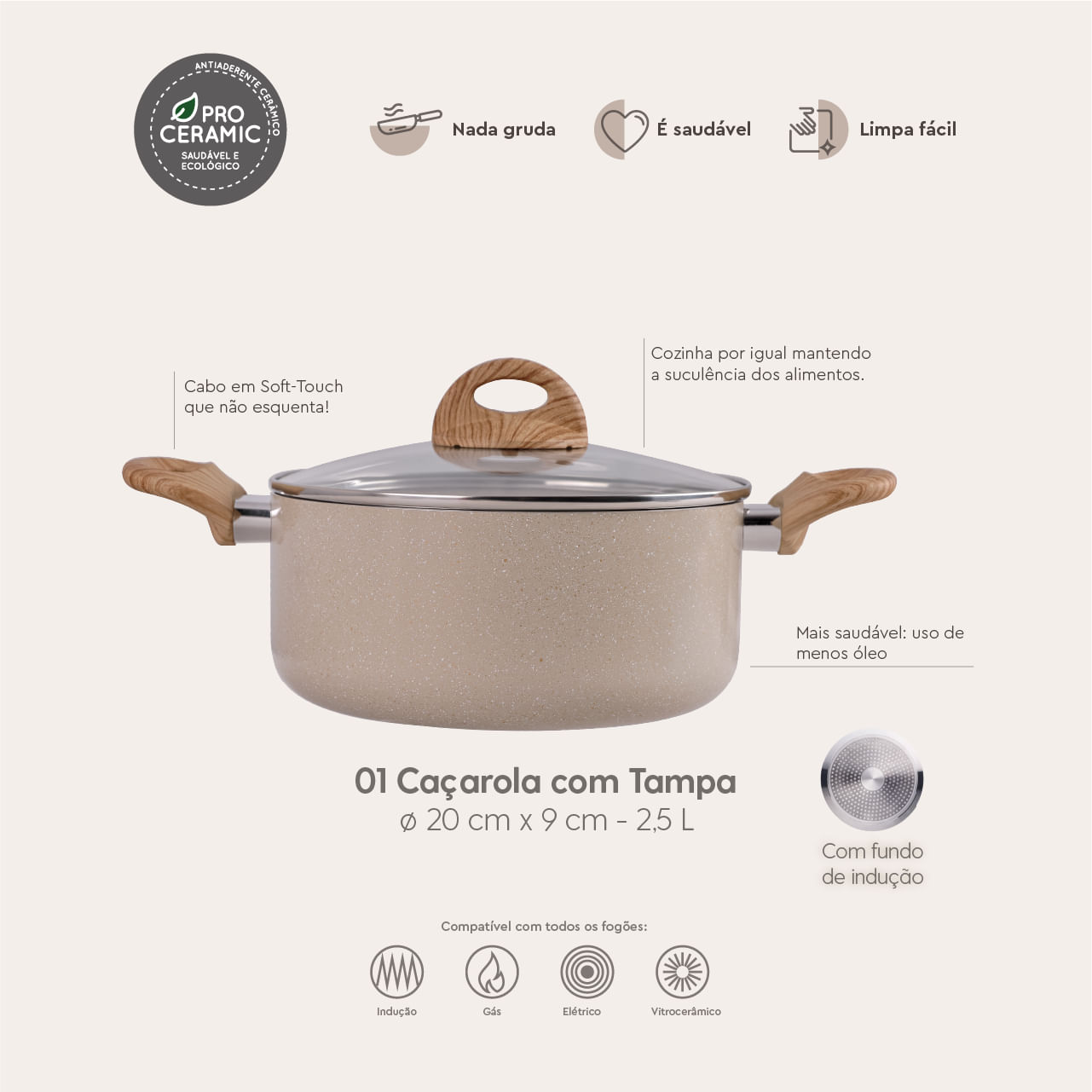 Jogo de Panelas com Indução Brinox Antiaderente Ceramic Life Smart Plus 7 Peças - Imagem 7