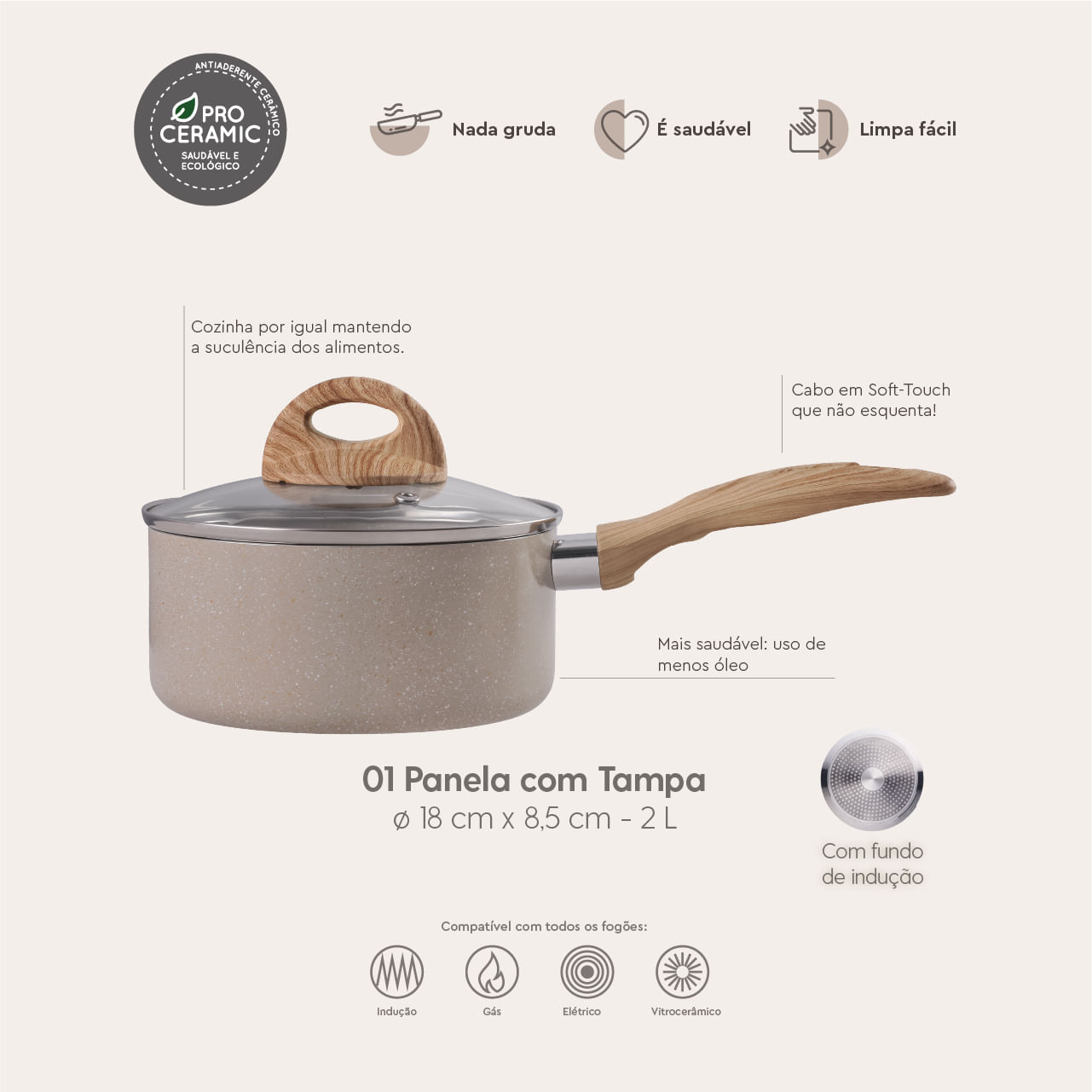 Jogo de Panelas com Indução Brinox Antiaderente Ceramic Life Smart Plus 7 Peças - Imagem 9