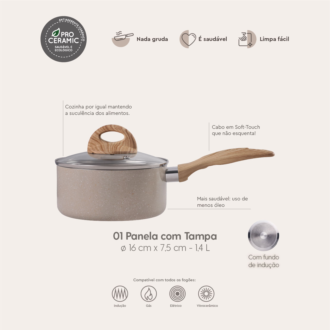 Jogo de Panelas com Indução Brinox Antiaderente Ceramic Life Smart Plus 7 Peças - Imagem 11