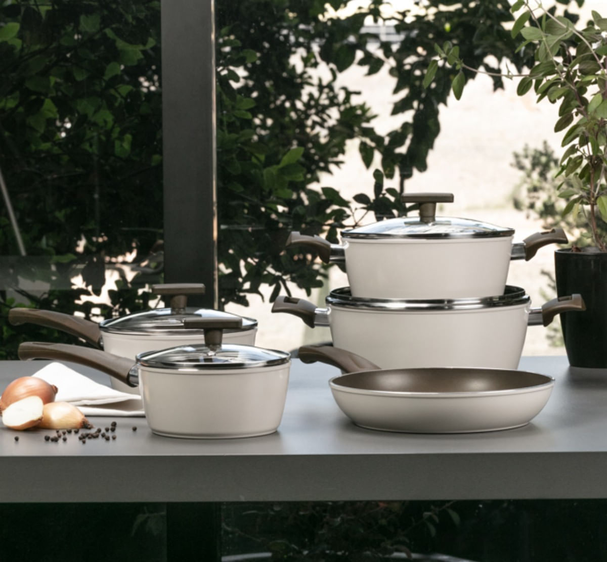Jogo de Panelas Brinox Antiaderente Ceramic Life 5 Peças Organika com Indução Nata - Imagem 2