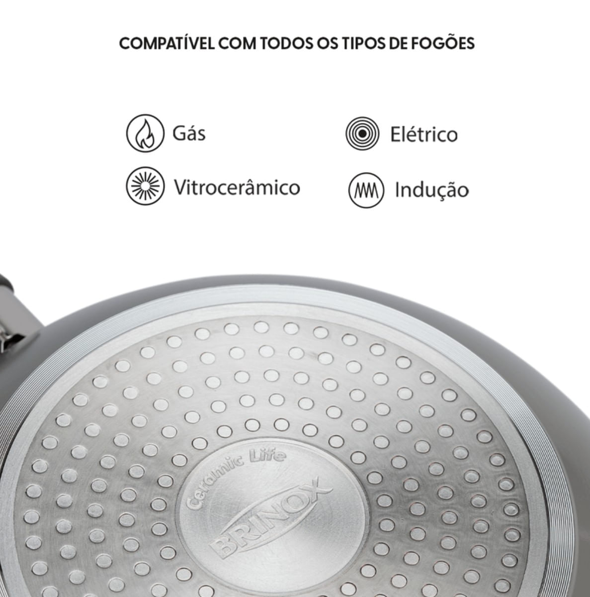Jogo de Panelas Brinox Antiaderente Ceramic Life 5 Peças Marble Blend com Indução Cinza Claro - Imagem 5
