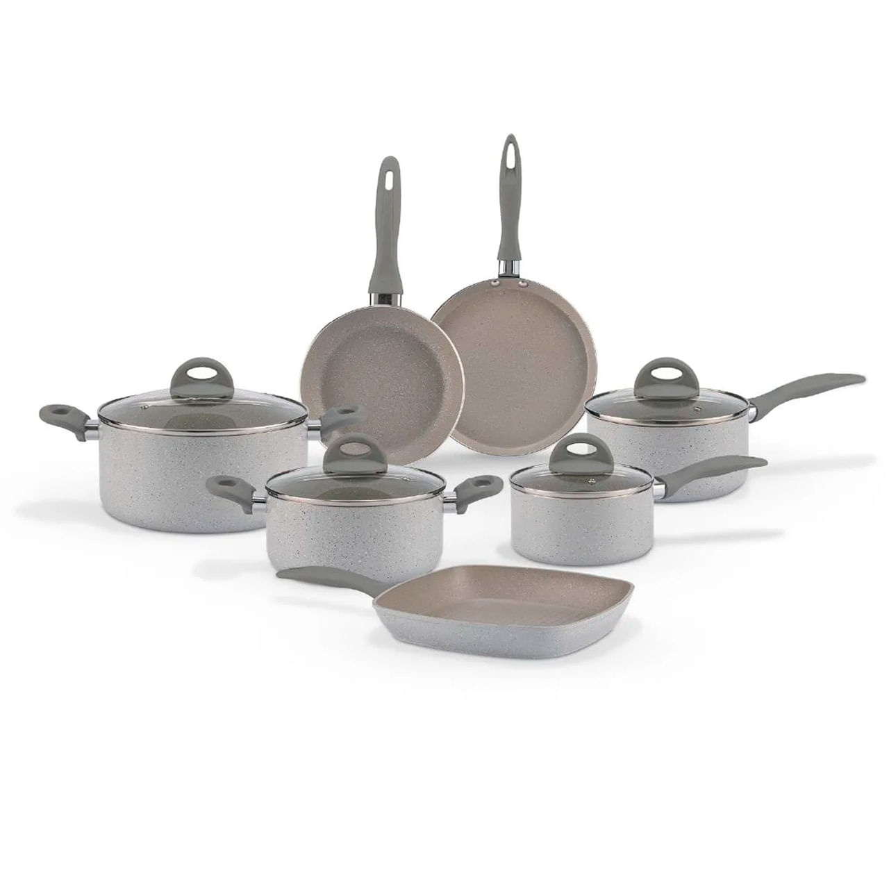 Jogo de Panelas Brinox Antiaderente Ceramic Life 7 Peças Marble Blend com Indução Cinza Claro