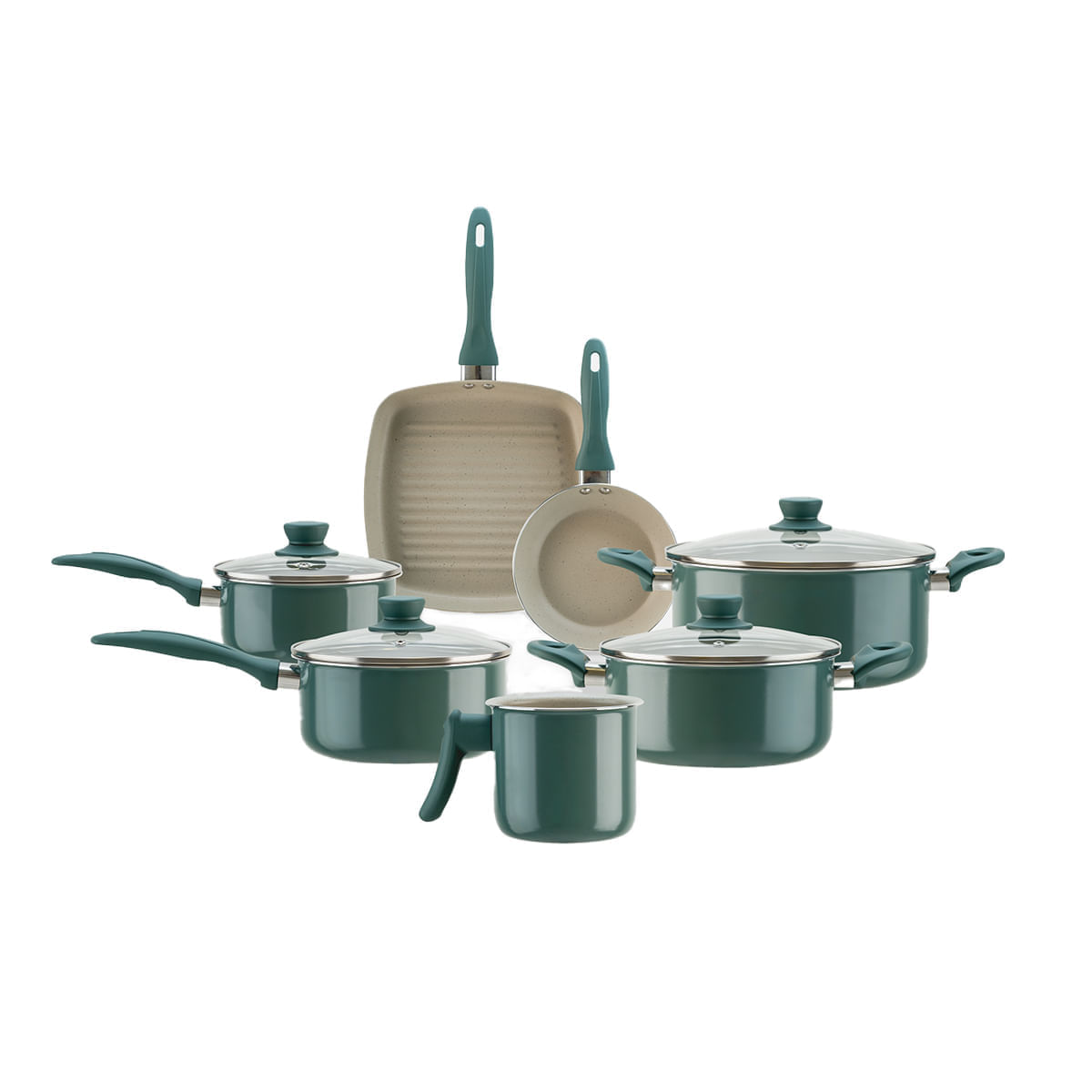 Jogo de Panelas Brinox Antiaderente Ceramic Life 7 Peças Easy Verde Jade