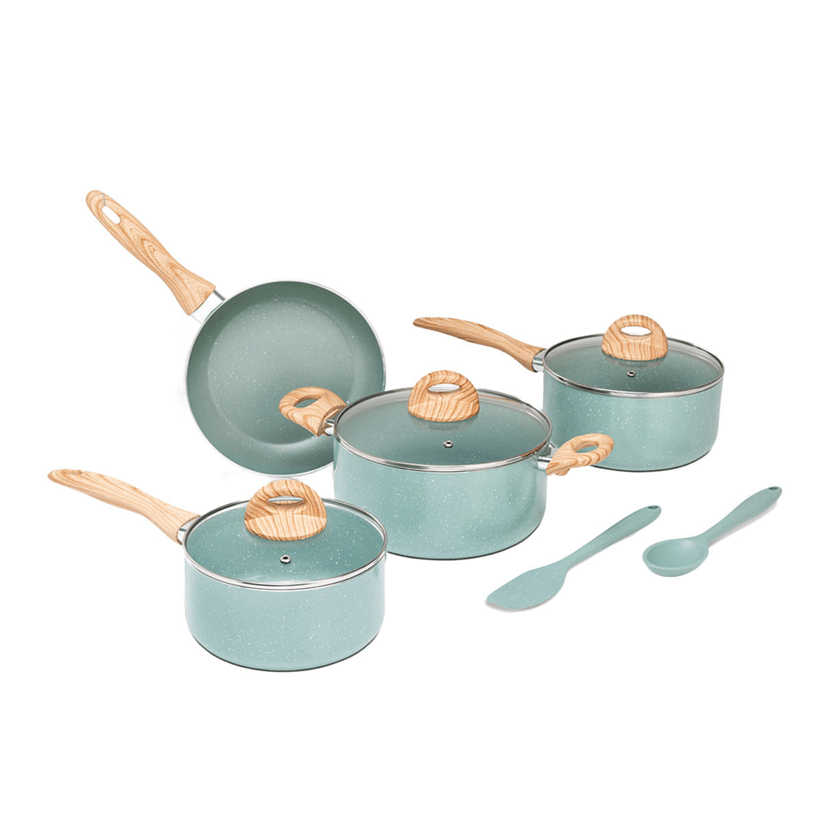 Jogo de Panelas Brinox Antiaderente Ceramic Life 6 Peças Botanika com Indução Verde