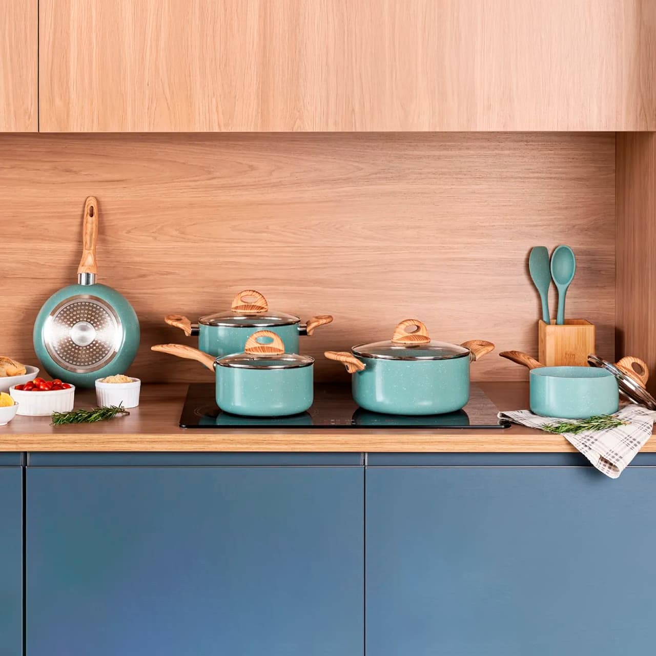 Jogo de Panelas Brinox Antiaderente Ceramic Life 5 Peças Botanika com Indução Verde - Imagem 2