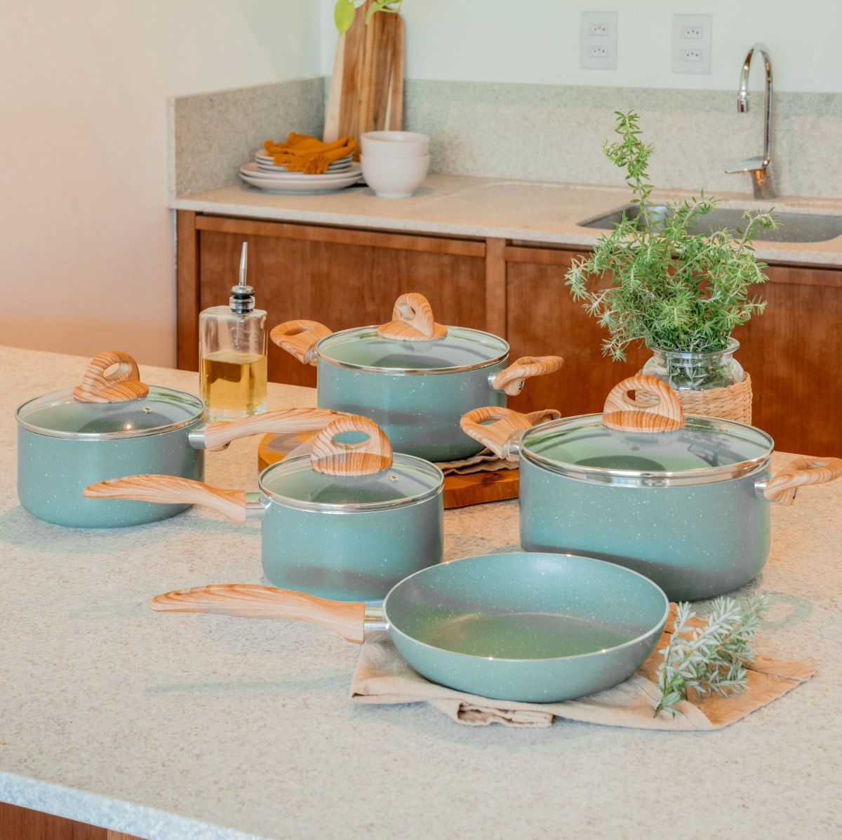 Jogo de Panelas Brinox Antiaderente Ceramic Life 5 Peças Botanika com Indução Verde - Imagem 3