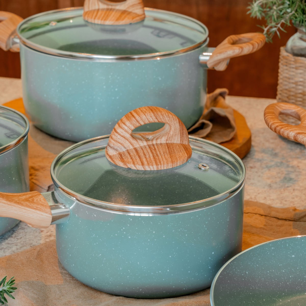 Jogo de Panelas Brinox Antiaderente Ceramic Life 5 Peças Botanika com Indução Verde - Imagem 4