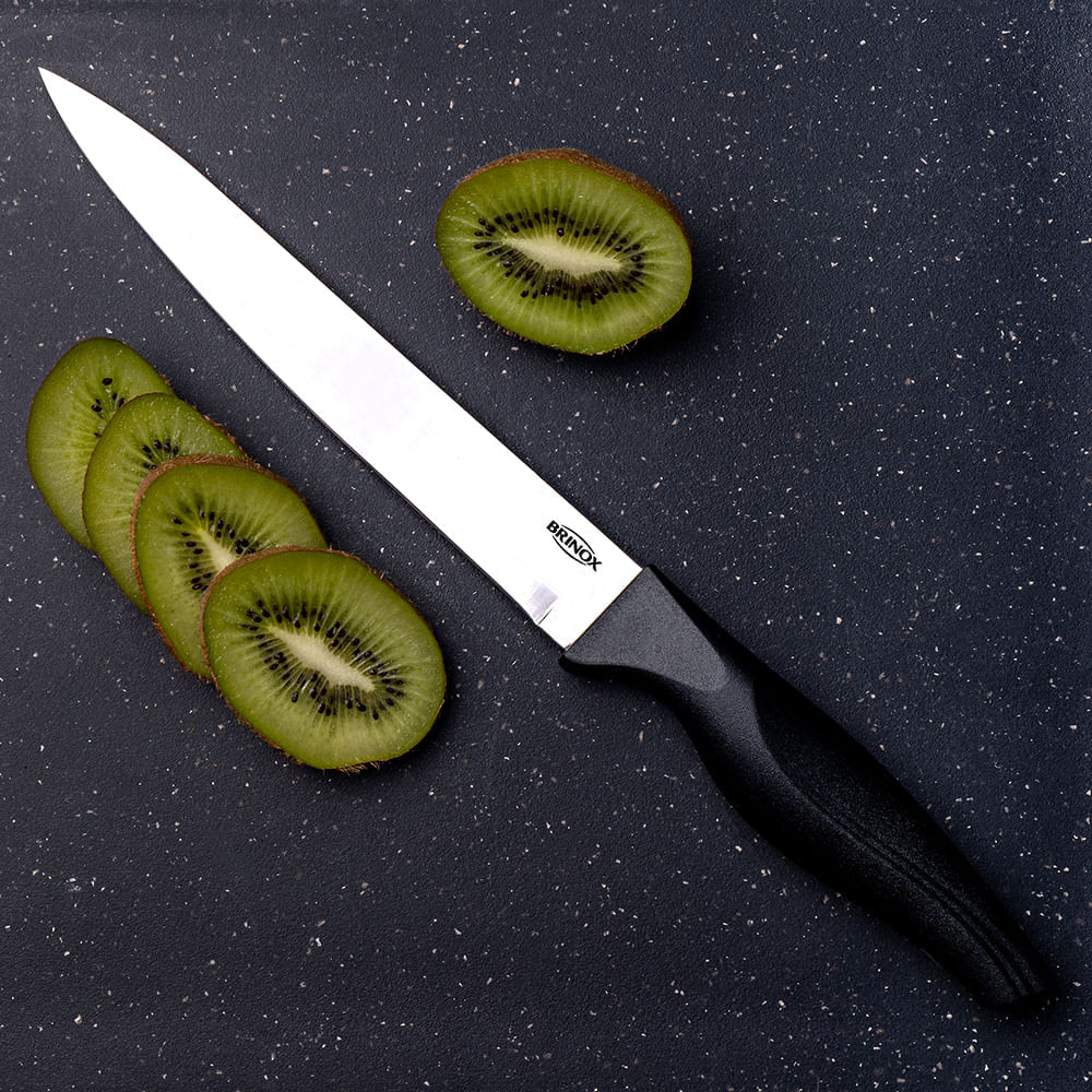 Faca Cozinha 7 polegadas lâmina de aço inoxidável polido e temperado cabo preto Cross Brinox ideal para todos os tipos de corte. - Imagem 2