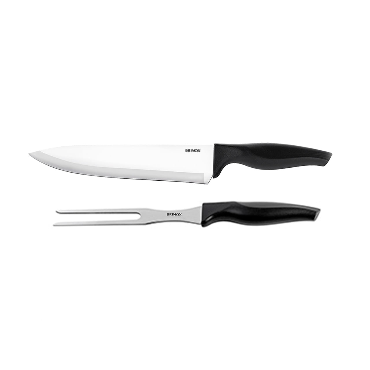 Kit Brinox para churrasco com faca e garfo trincante lâmina de aço inoxidável polido 2 peças preto linha Cross