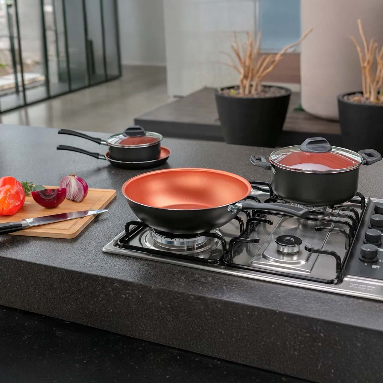 Caçarola com Tampa Brinox Topázio Antiaderente Pro-flon Ø20cm 2,6 Litros Cinza Range - Imagem 4