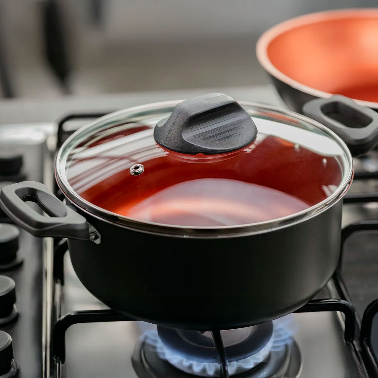 Caçarola com Tampa Brinox Topázio Antiaderente Pro-flon Ø18cm 1,8 Litros Cinza Range - Imagem 2