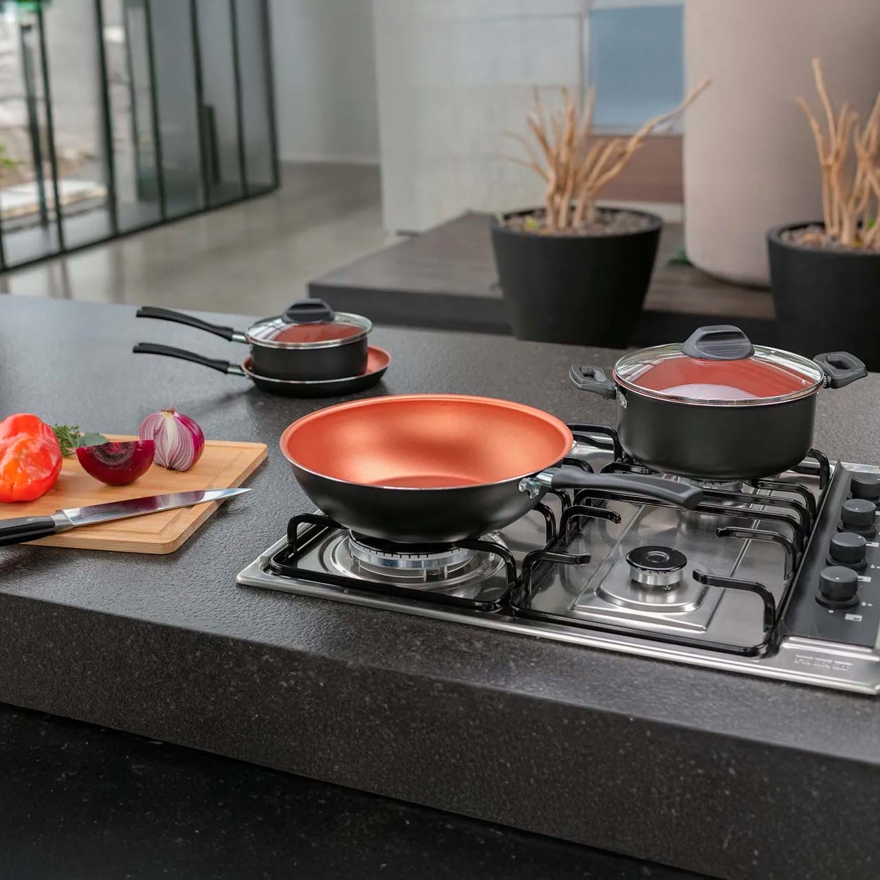 Caçarola com Tampa Brinox Topázio Antiaderente Pro-flon Ø18cm 1,8 Litros Cinza Range - Imagem 4