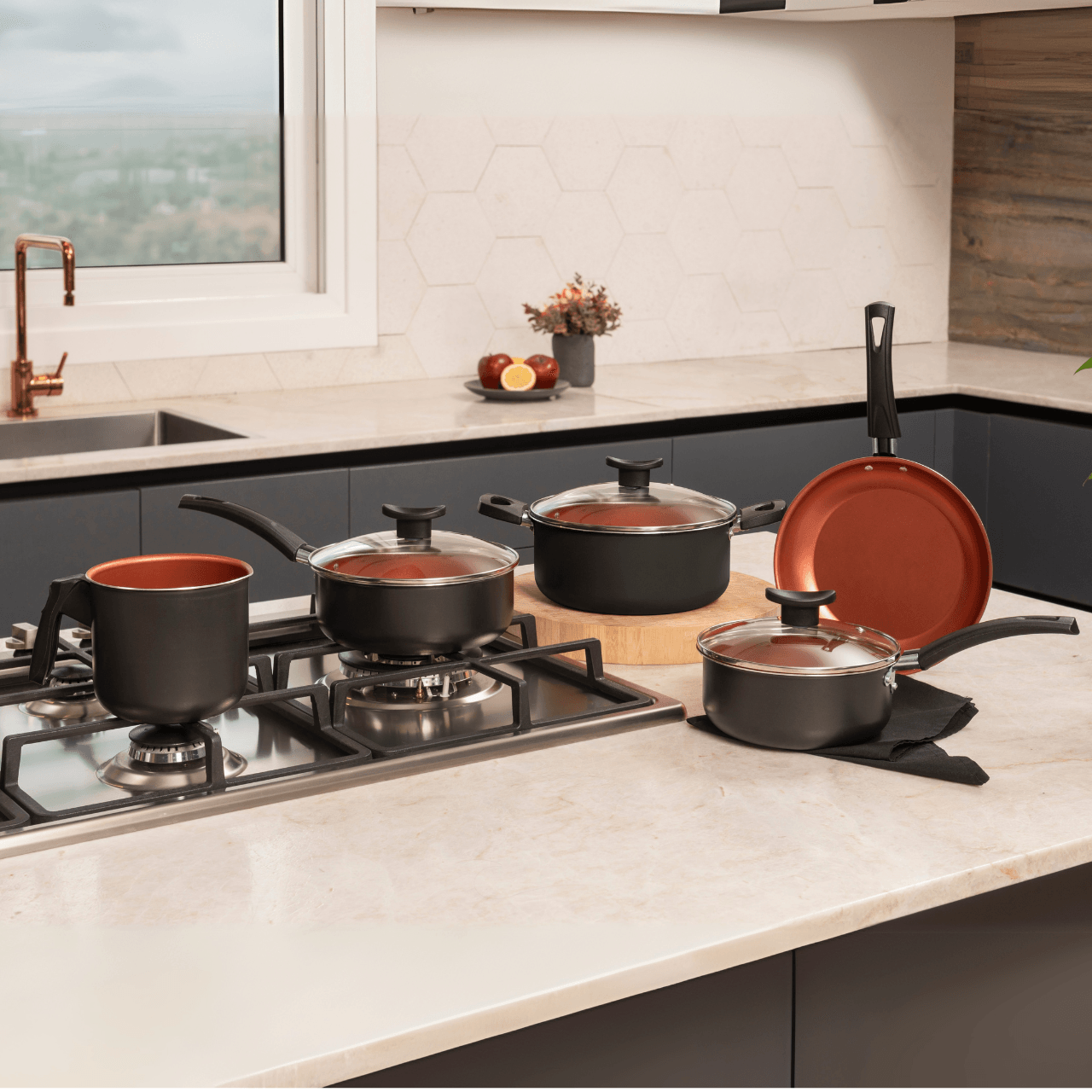 Jogo de Panelas Brinox Topázio Antiaderente Pro-Flon 5 Peças Cinza Range - Imagem 2