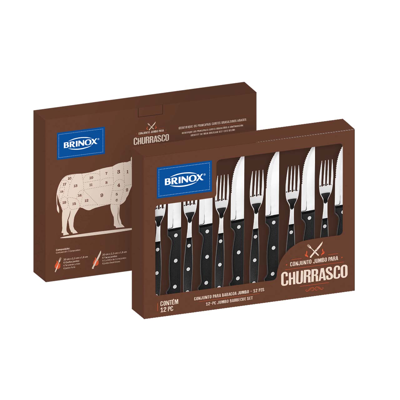 Jogo de Talheres para Churrasco Brinox Jumbo 12 Peças