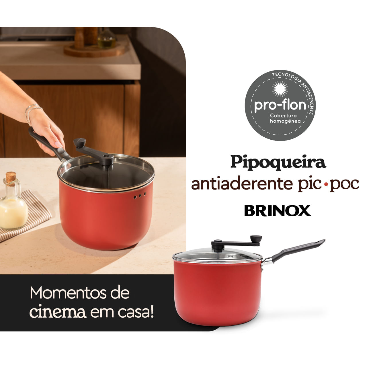Pipoqueira Brinox Pic Poc Especiarias Antiaderente Pro-Flon 4,2 Litros Ø20cm Cereja - Imagem 2
