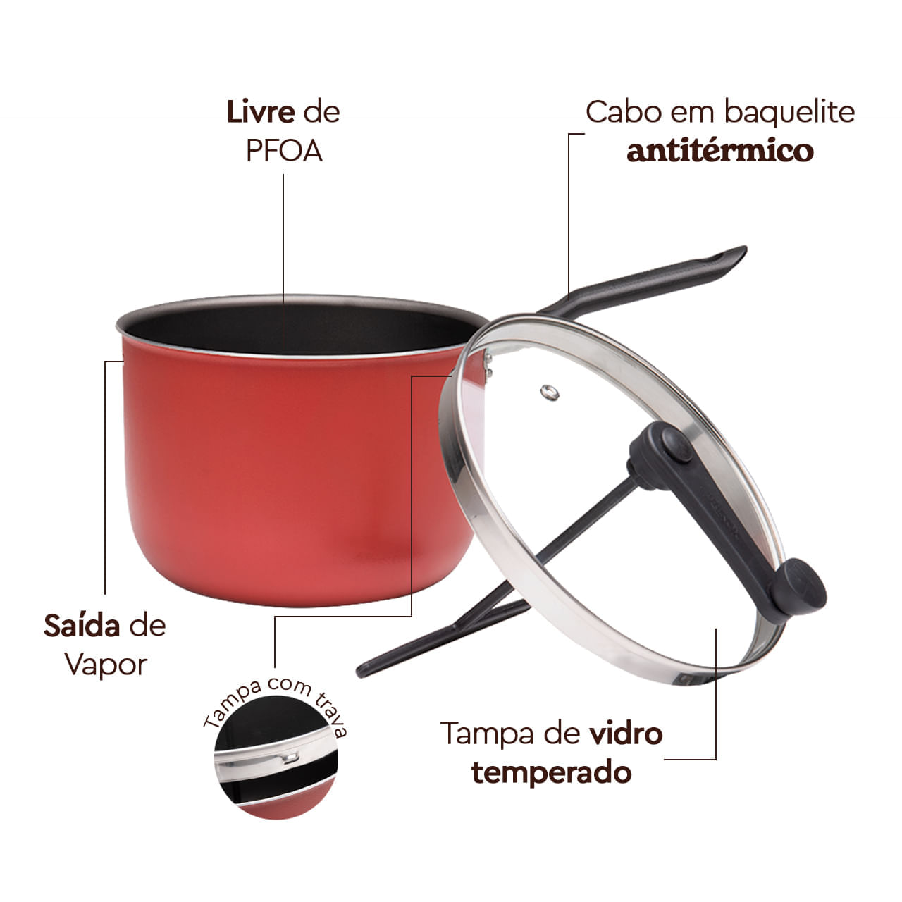 Pipoqueira Brinox Pic Poc Especiarias Antiaderente Pro-Flon 4,2 Litros Ø20cm Cereja - Imagem 4