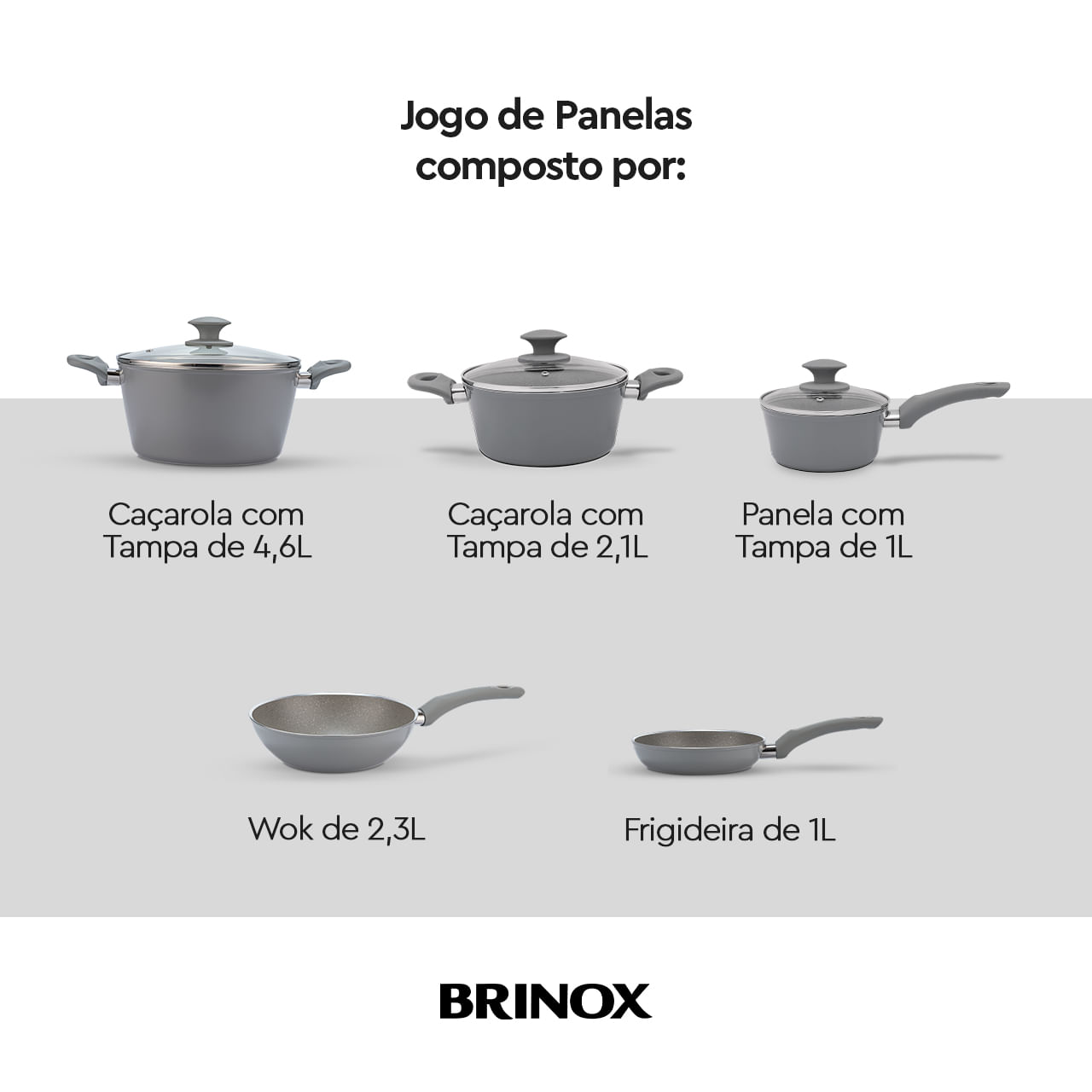 Jogo de Panelas Brinox Antiaderente Ceramic Life 5 Peças Marble Optima com Indução Cinza - Imagem 3