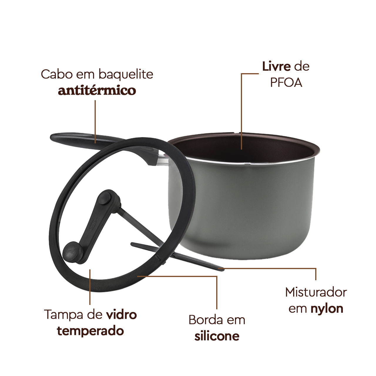 Pipoqueira Brinox Pic Poc Antiaderente Ceramic Life 5,5 Litros Ø22cm Camurça - Imagem 4