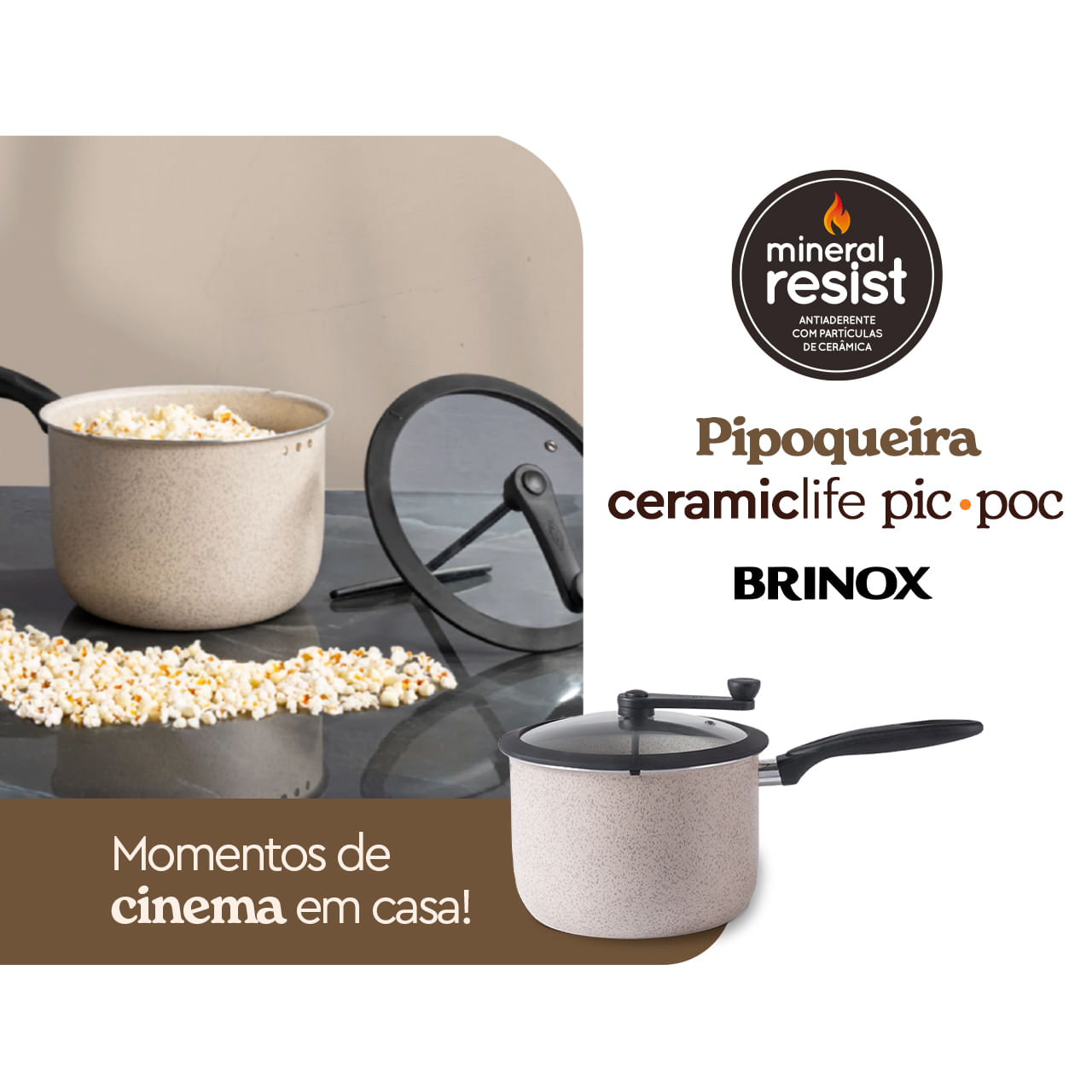 Pipoqueira Brinox Pic Poc Antiaderente Ceramic Life 5,5 Litros Ø22cm Vanilla - Imagem 2