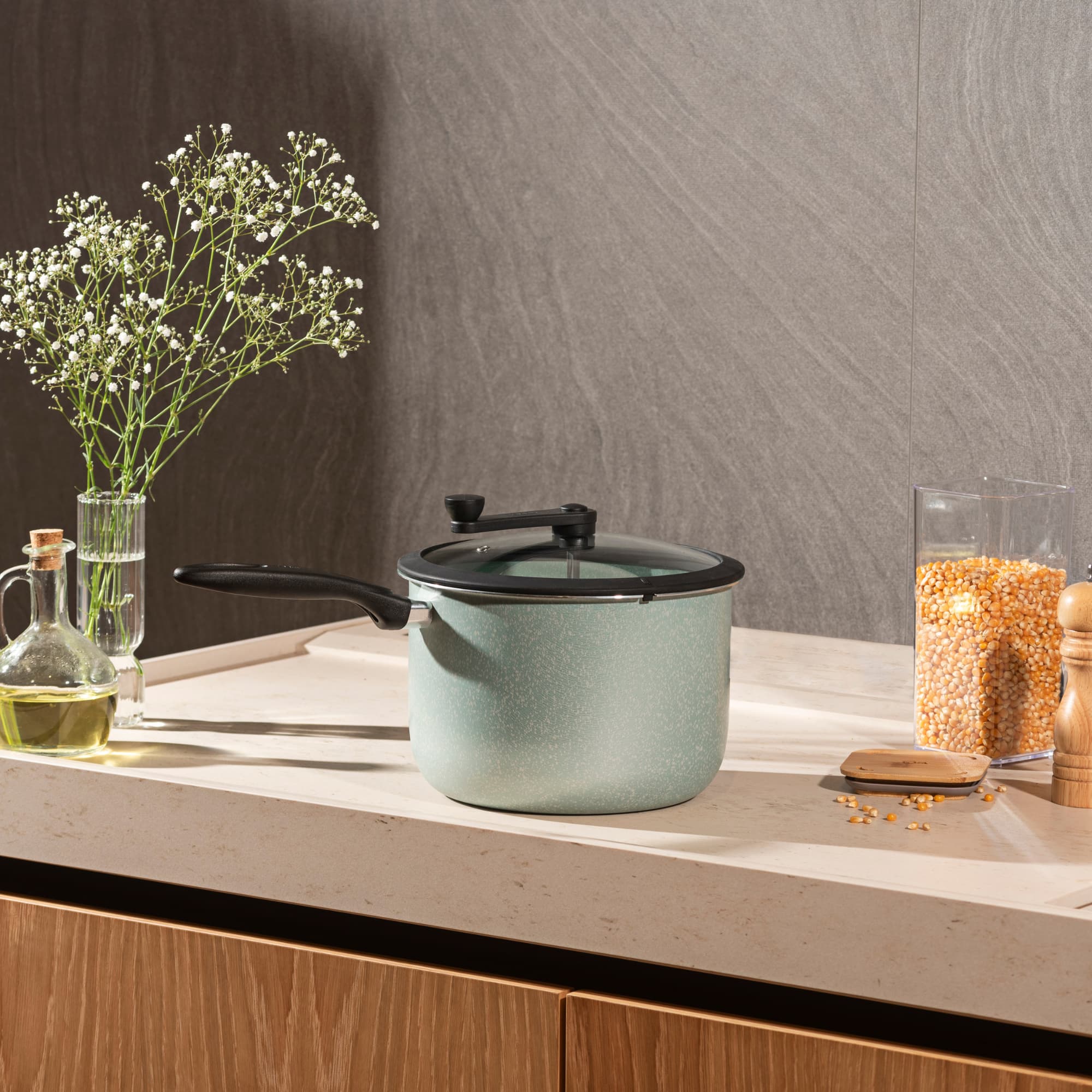 Pipoqueira Brinox Pic Poc Antiaderente Ceramic Life 5,5 Litros Ø22cm Verde - Imagem 4