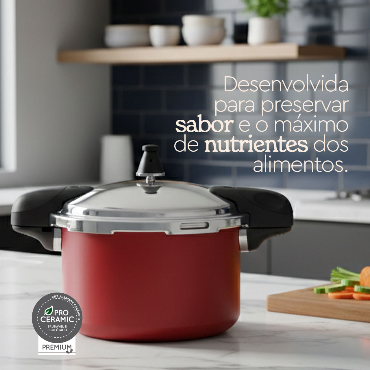Panela de Pressão Indução Brinox Pressure Antiaderente Ceramic Life 5,4 Litros Borgonha - Imagem 4