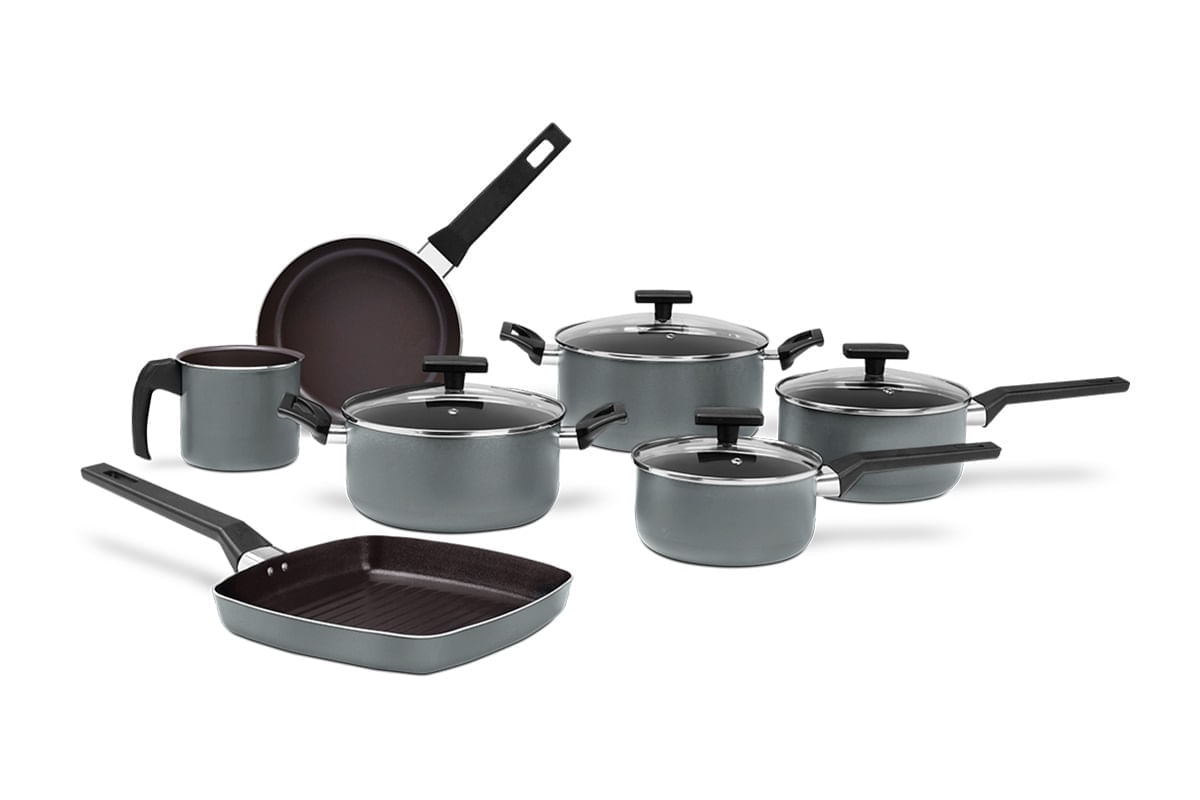 Jogo de Panelas Brinox Antiaderente Ceramic Life 7 Peças Preserve Cinza - Imagem 2