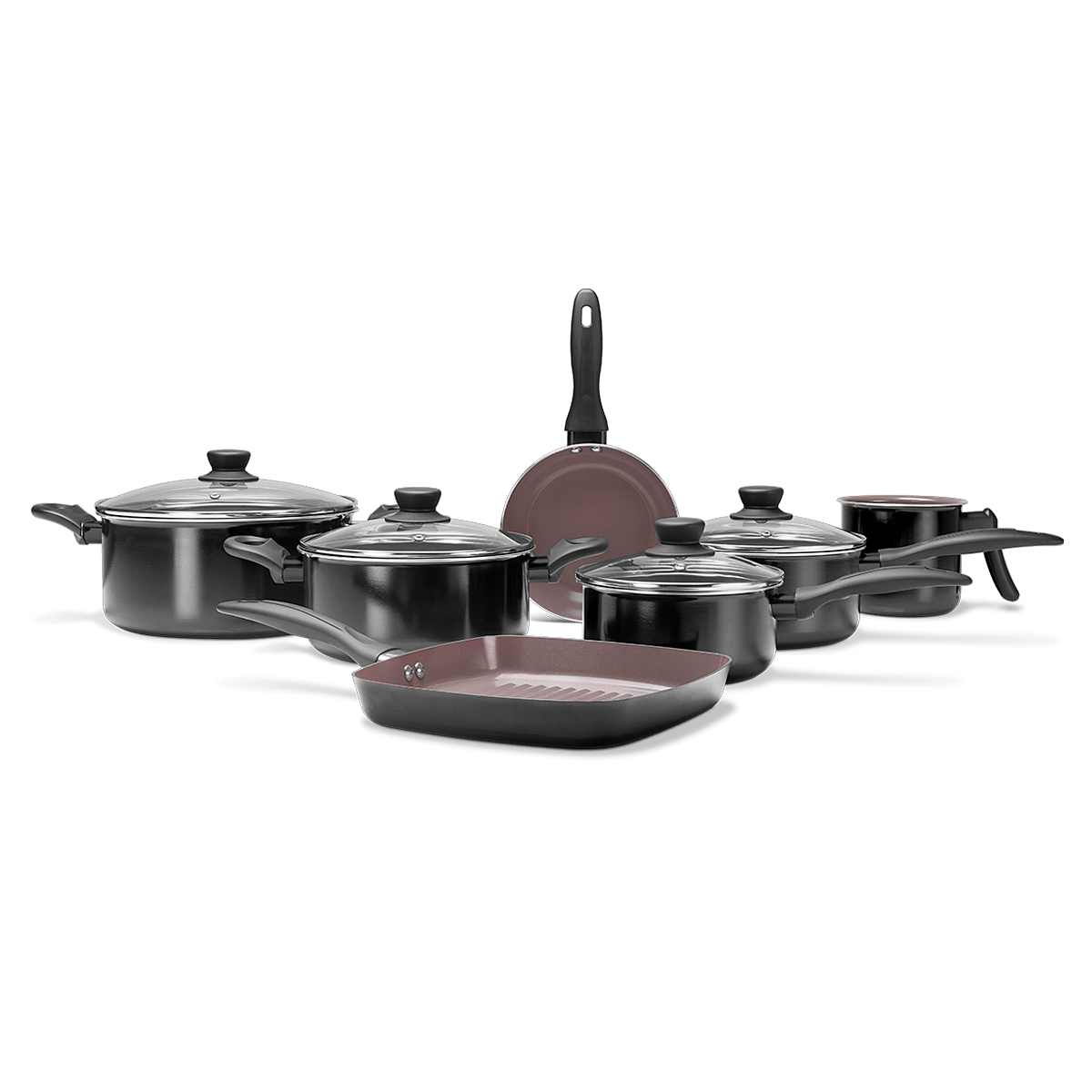 Jogo de Panelas Brinox Antiaderente Ceramic Life 7 Peças Easy Preto