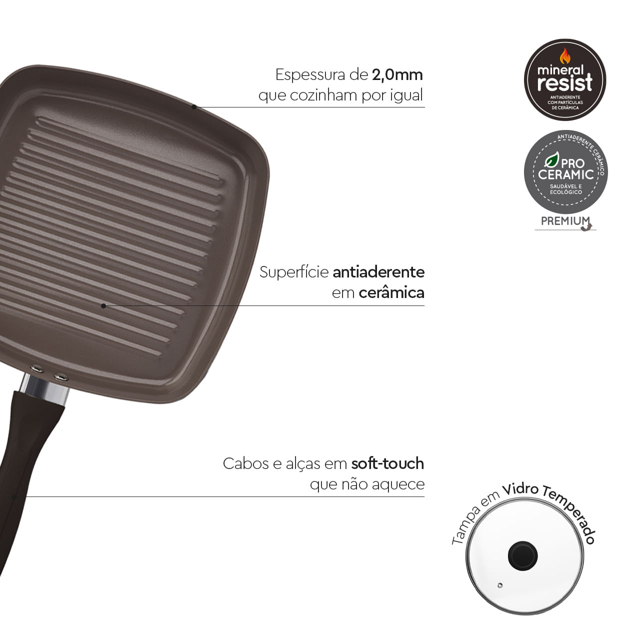 Jogo de Panelas Brinox Antiaderente Ceramic Life 7 Peças Easy Preto - Imagem 5