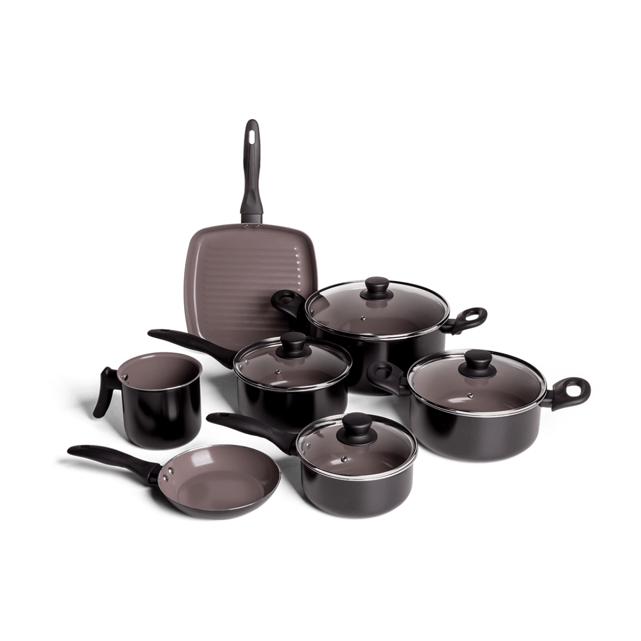 Jogo de Panelas Brinox Antiaderente Ceramic Life 7 Peças Easy Preto