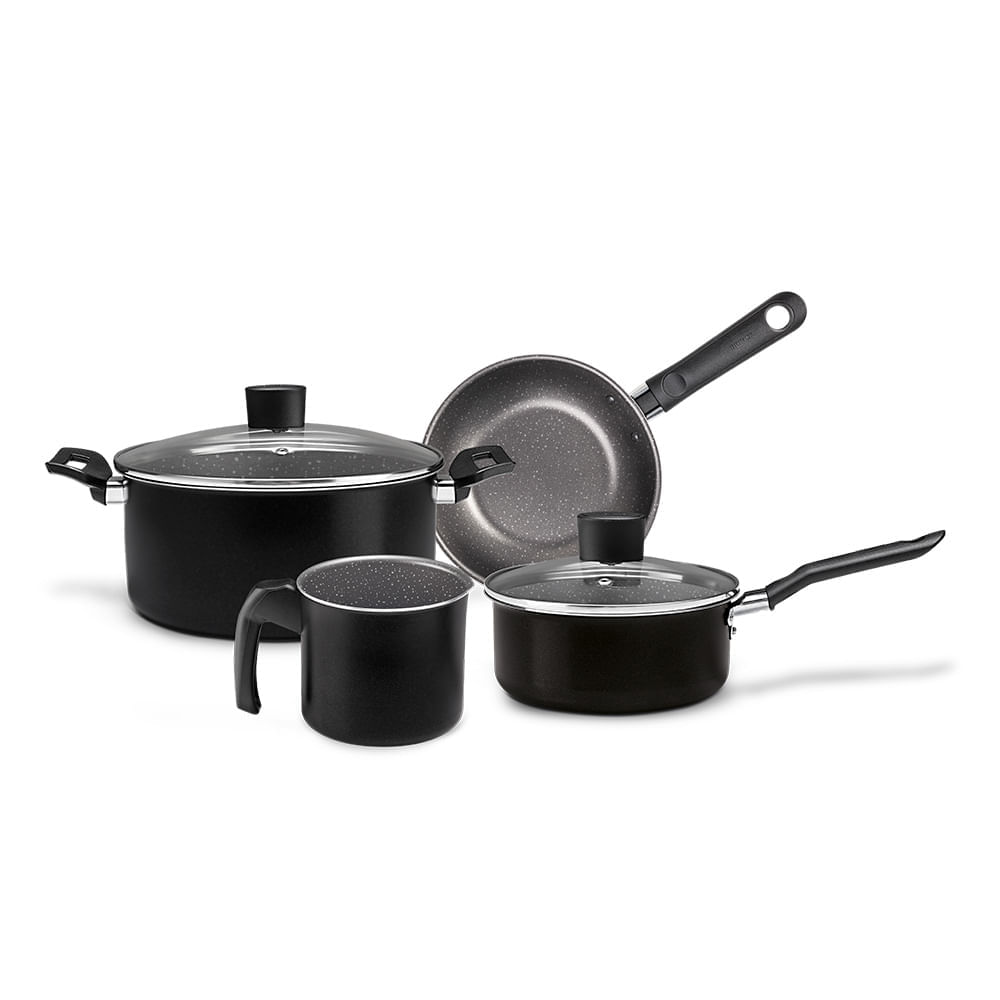 Jogo de Panelas Brinox Naturalle Antiaderente Ceramic Life 4 Peças Preto