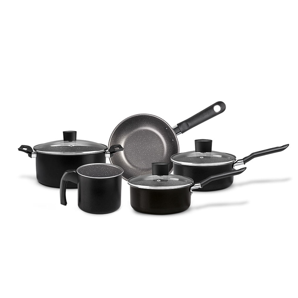 Jogo de Panelas Brinox Ebony Antiaderente Pro-Flon 5 Peças Preto