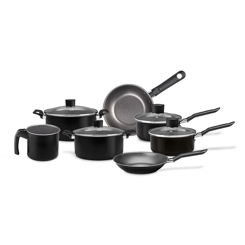 Jogo de Panelas Brinox Naturalle Antiaderente Ceramic Life 7 Peças Preto