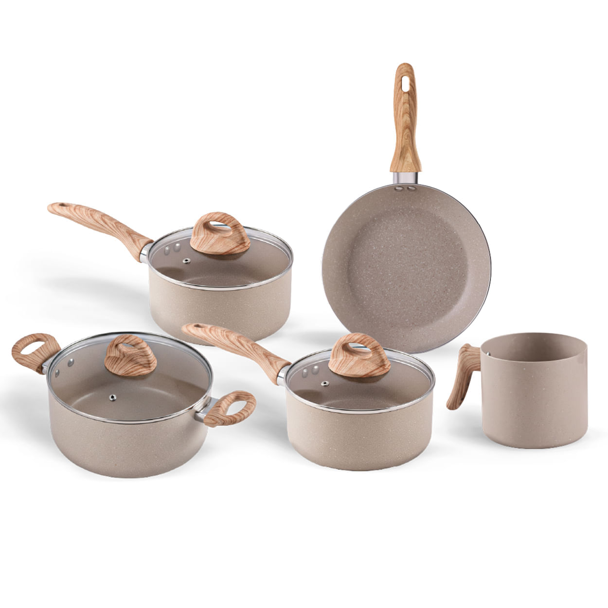 Jogo de Panelas com Indução Brinox Antiaderente Ceramic Life Smart Plus 5 Peças - areia