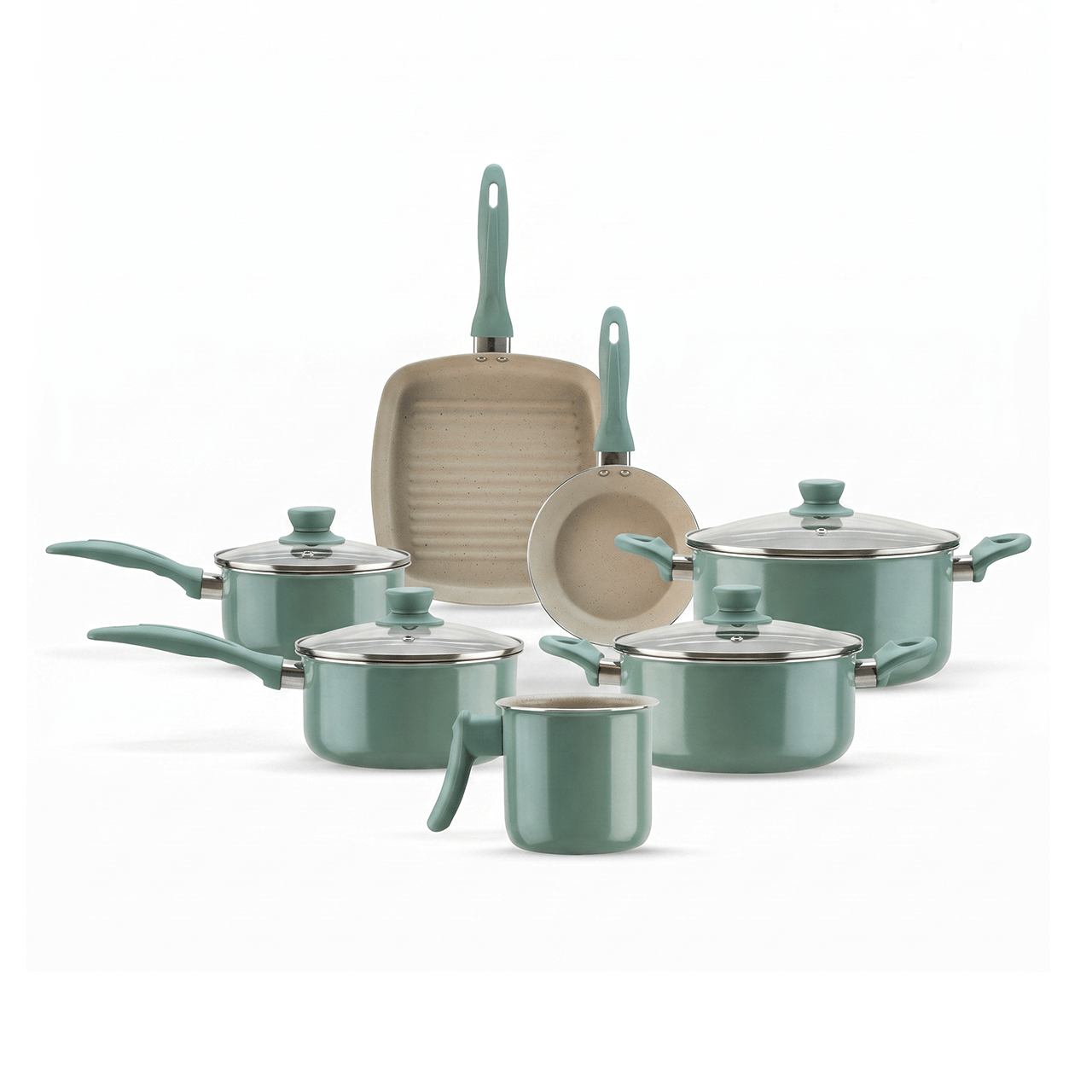 Jogo de Panelas Brinox Antiaderente Ceramic Life 7 Peças Easy Verde Jade